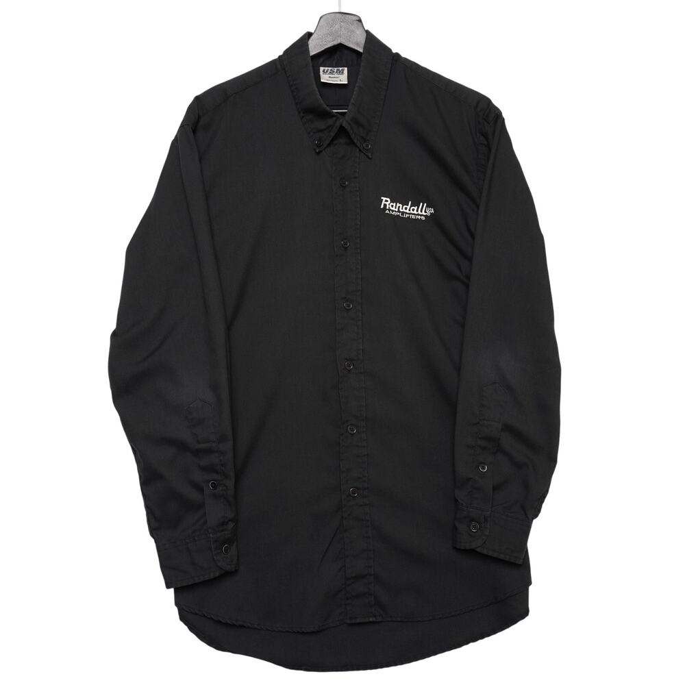 VTG Randall USA Amplifiers Button-Up Shirt‎ Black L USM Corp Rock Promo Workwear